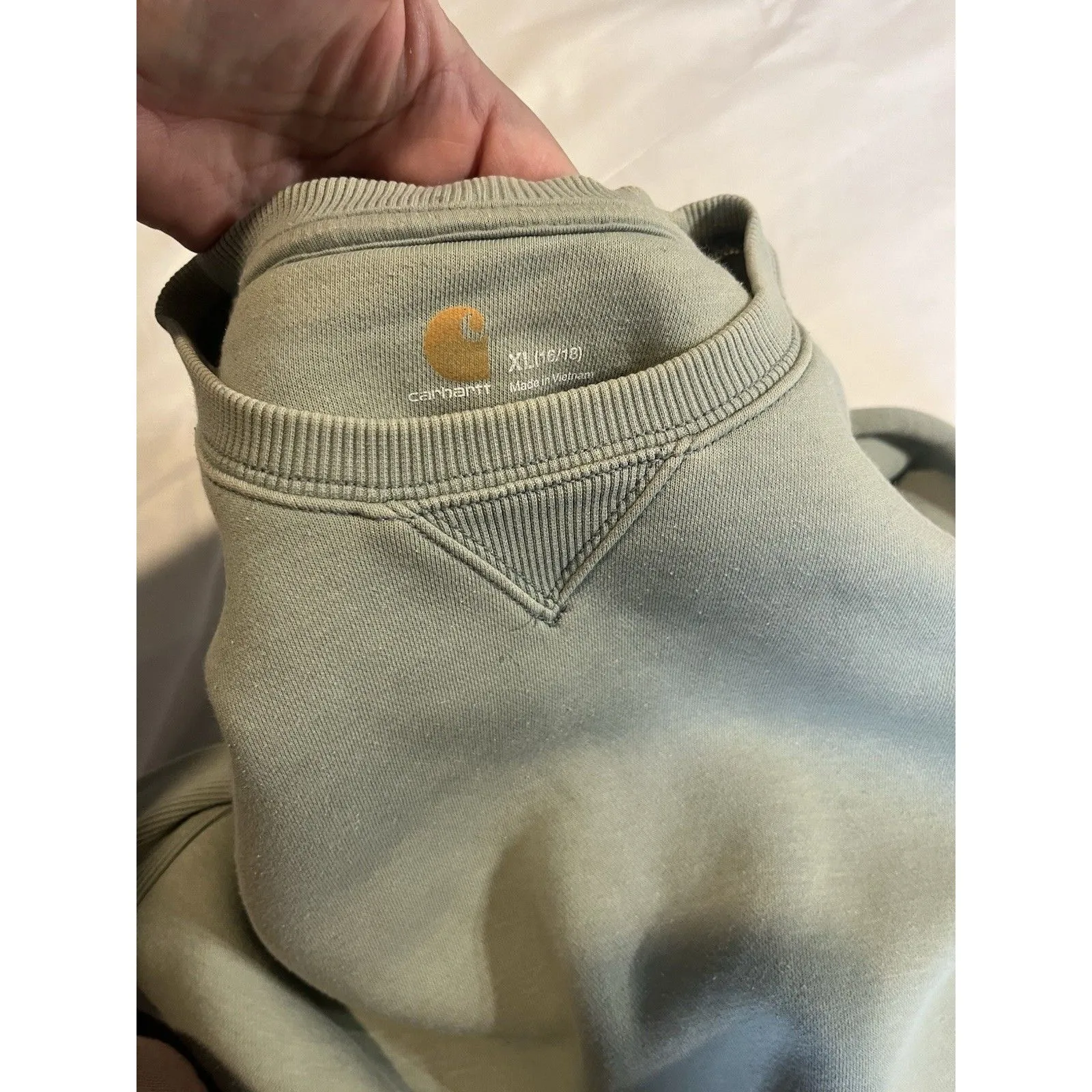 Carhartt Sweatshirt Womens XL Sage Green Relaxed Fit Embossed Arm Logo - Image 6