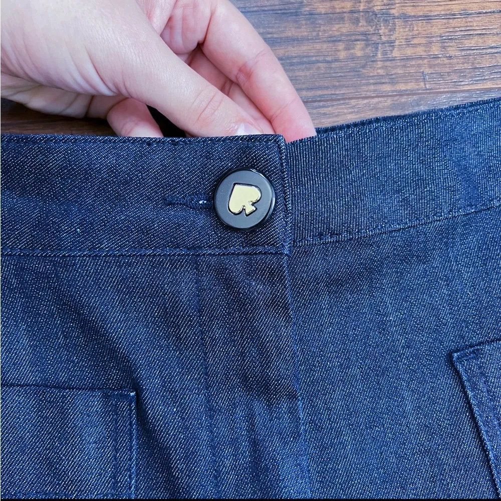 Kate Spade • Cuffed Denim Pant jeans wide leg cropped high waist Dark Peacock - Image 6