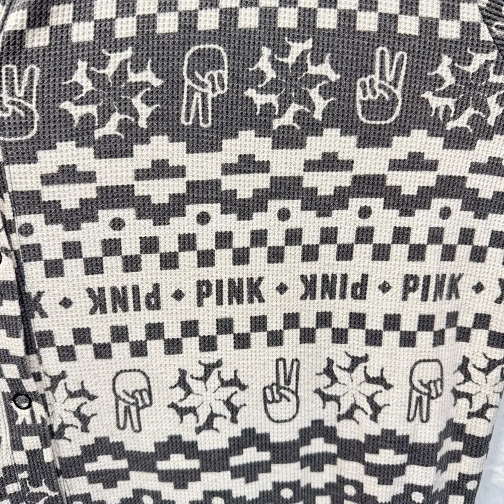 PINK Victoria’s Secret Onesie All Over Graffiti Logo Print Waffle Texture Pjs - Image 4