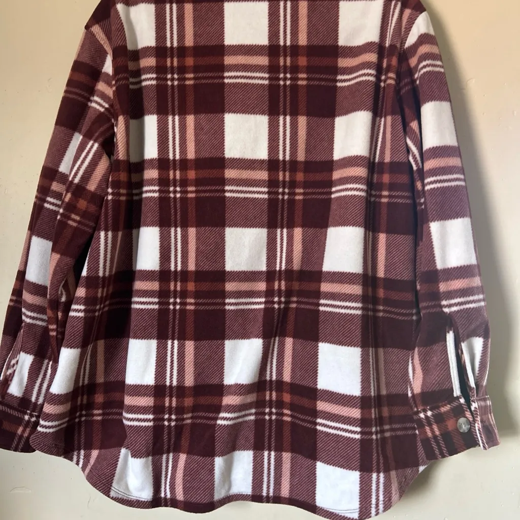 Eddie Bauer Burnt Red & White Plaid Microfleece Shirt / Jacket XL - Image 6