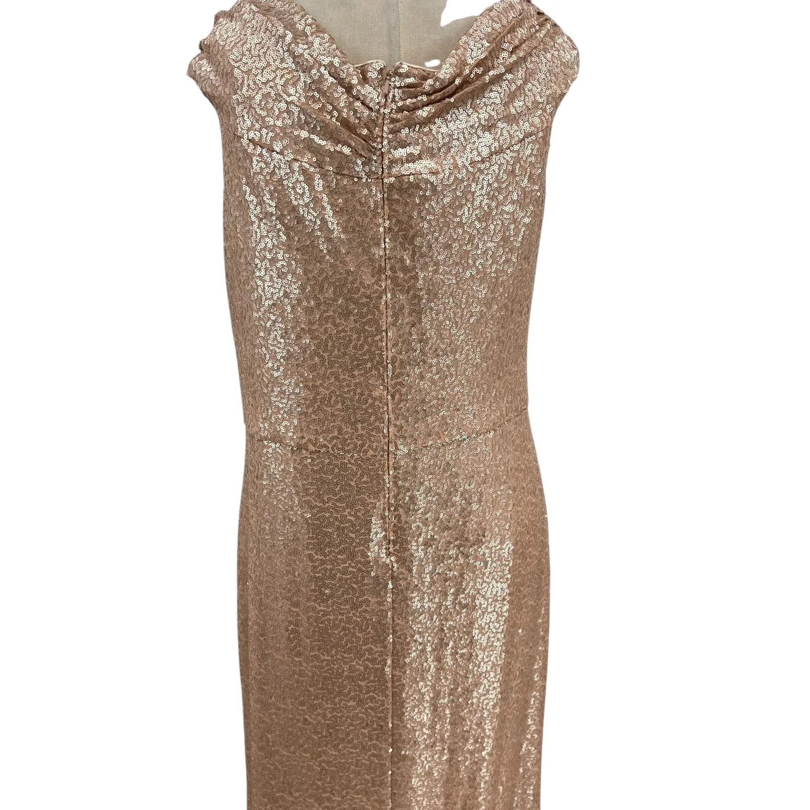 Tadashi Shoji Off-the-Shoulder Sequined Gown Champagne‎ Rose Gold Size XL - Image 11
