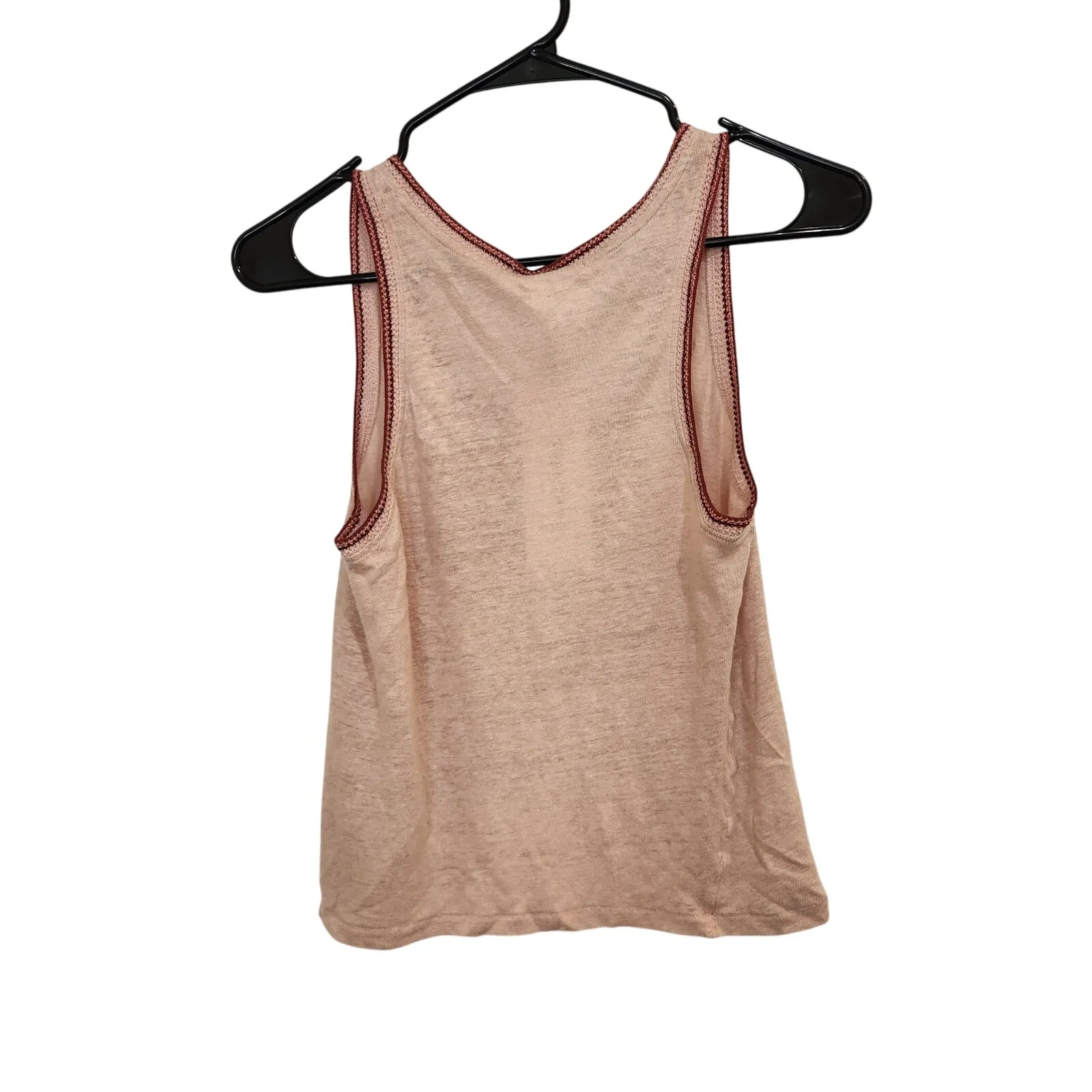 Rag & Bone Dusty Rose Scoop Neck Semi Sheer Molly Tipped Slub Linen Tank Top XS - Image 3