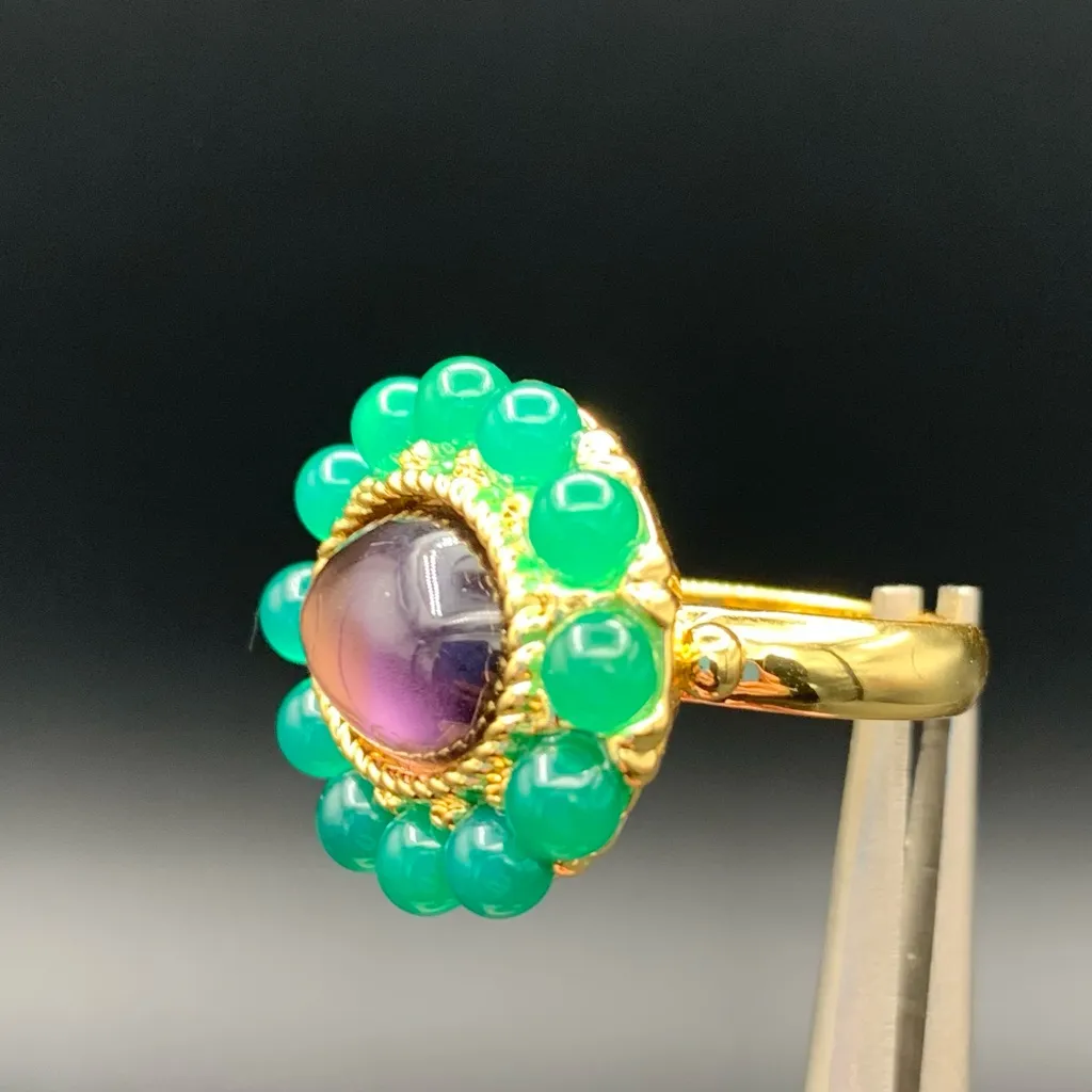 Ben Amun 24k Gold Plated Ring Purple Green Glass Cabochon Stones Cocktail Size 7 - Image 7