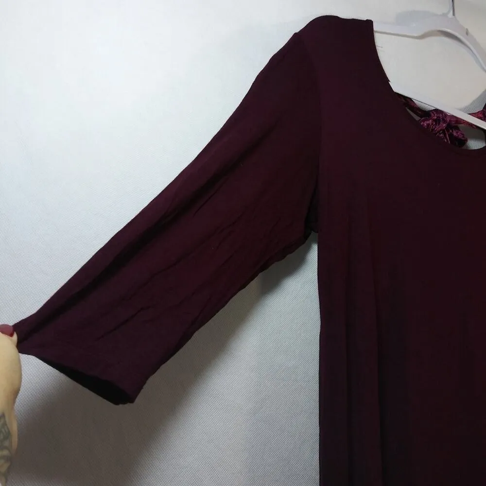 Pebble & Stone Wine Holiday Mixed Media Top Asymmetrical Velvet Trim Size Small - Image 5