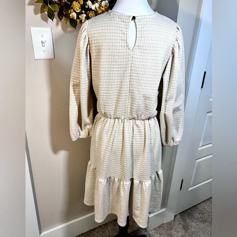 DRAPER JAMES  RSVP Tiered Gold/Cream Shimmer 3/4 Puff Sleeve Mini Dress Sz L - Image 6
