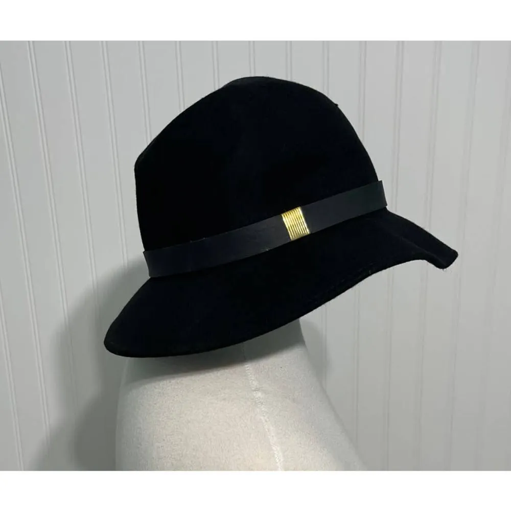 Black Wool Cloche Hat with Band Winter Fall Fashion Hat Floppy Boho Gold Accents - Image 3