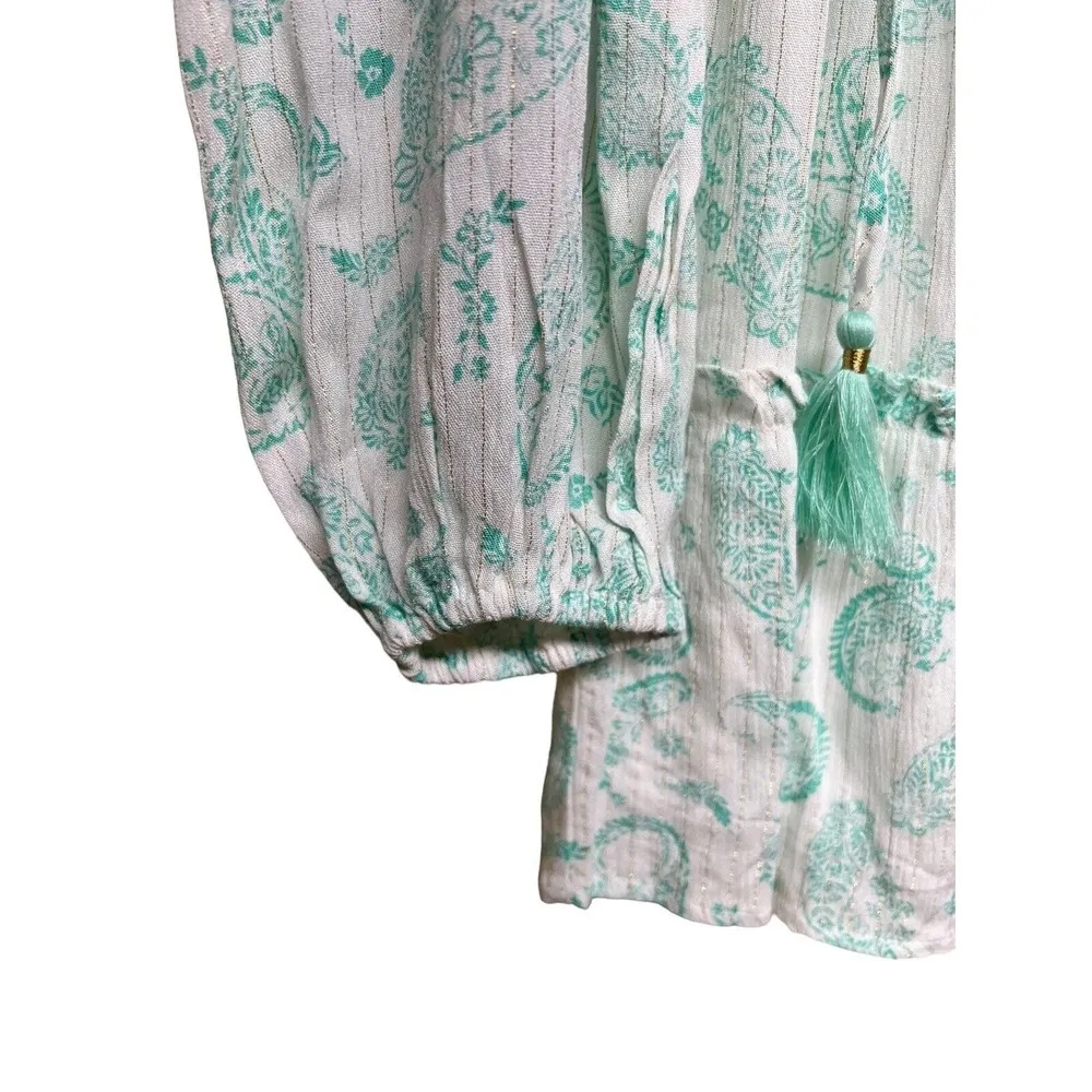 HOUSE OF HARLOW 1960 Mini Dress Mint Green Paisley Smocked Women’s Size Small - Image 6