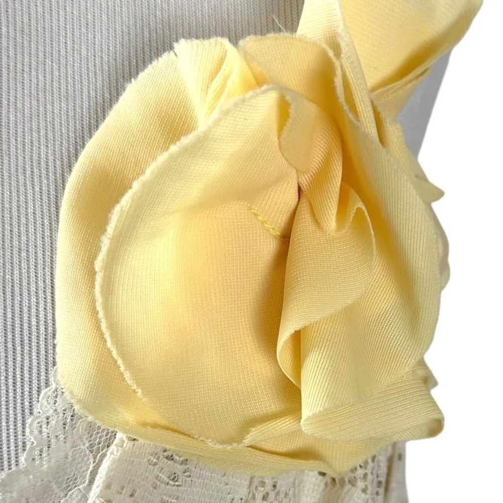 Layered Tulle & Lace Rosette Coquette Fairy Dress Butter Yellow Size Small - Image 7