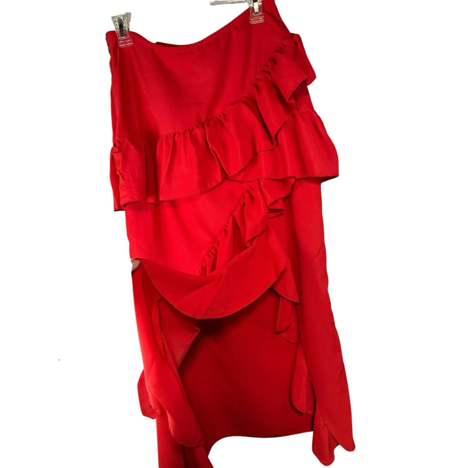 Shein beautiful long‎ red skirt with ruffles, open leg, size L - Image 10