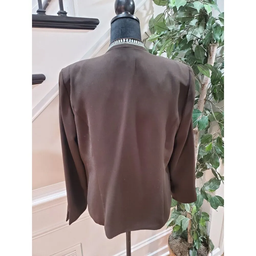 Madison Leigh Women's Brown Long Sleeve Embroidered Lined Open Front Jacket 10 - Image 6