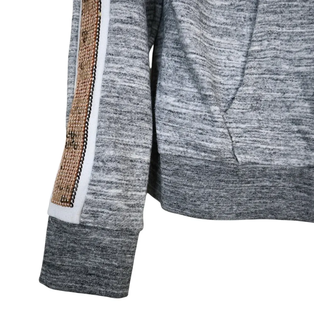 PINK Victoria's Secret Women's M Gray Sequined Zip Front Hoodie Jacket - Image 5