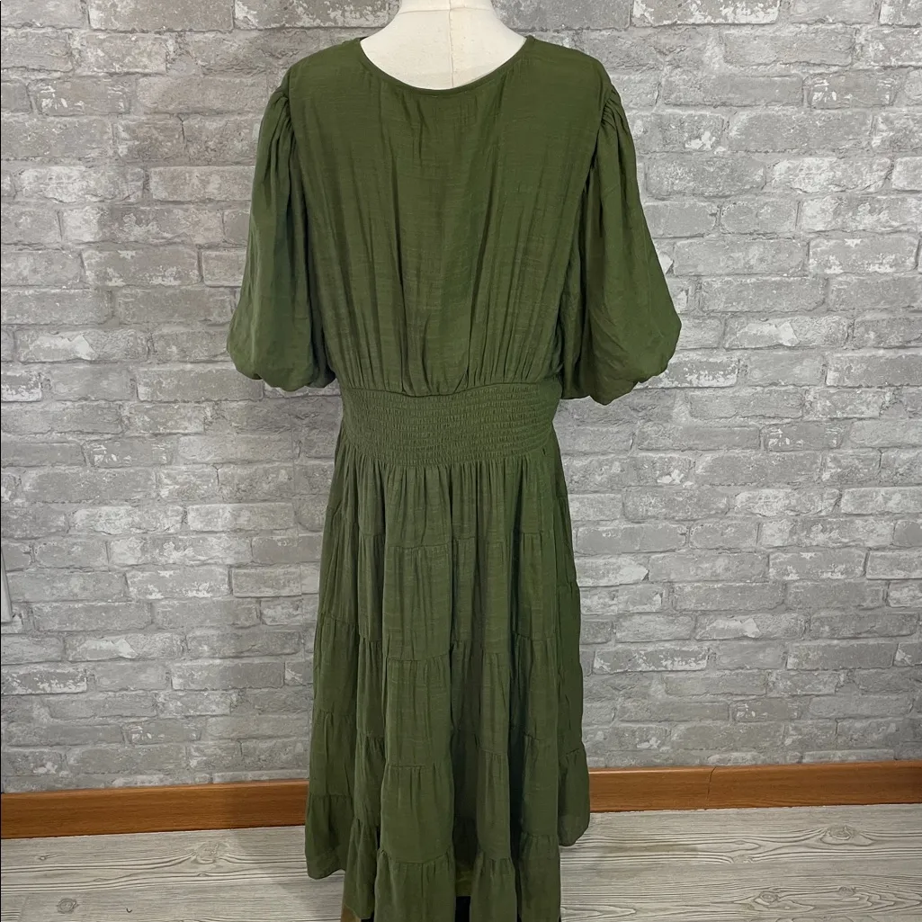 Kings Road Chic Olive Midi Dress with Button Detail Green Size 3X - Image 5