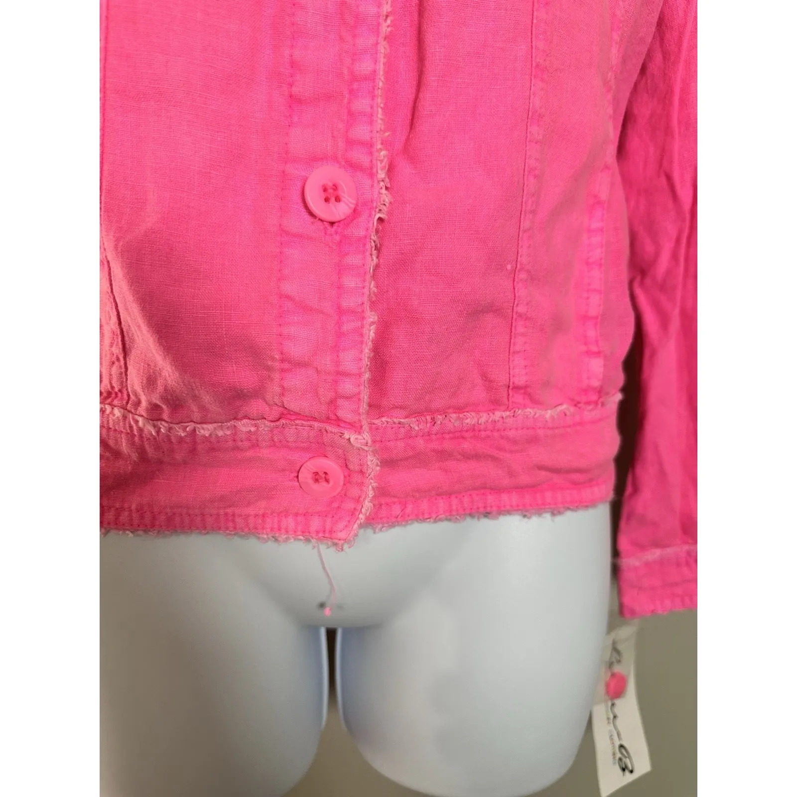 Lulu B Hot Pink 100% Linen Jacket Barbiecore NWT Size XL Fringe Trim Button Up - Image 4