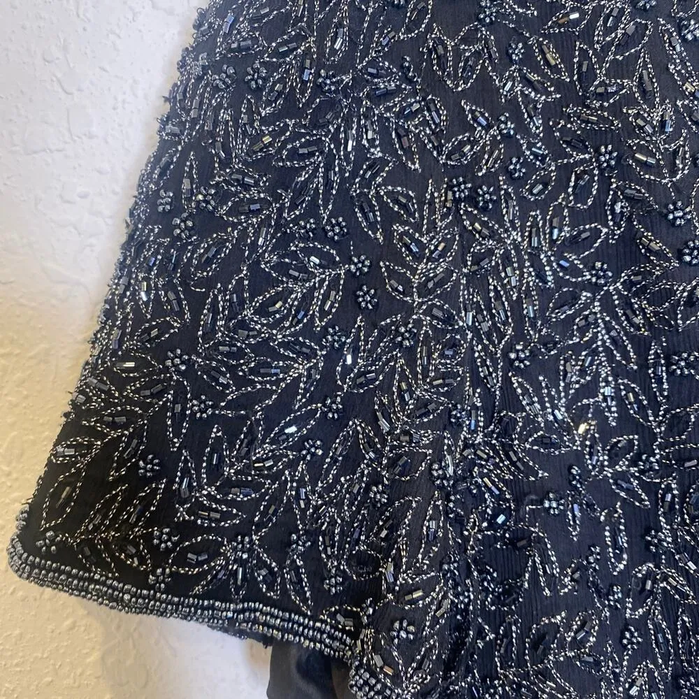 Vintage Papell Boutique Evening Beaded Short Sleeve Blouse Black Silk EUC Sz Sm - Image 4