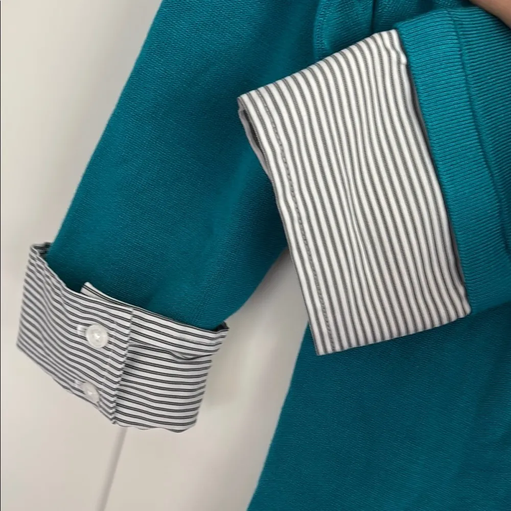 White House Black Market Teal and Black Striped Top - Image 6