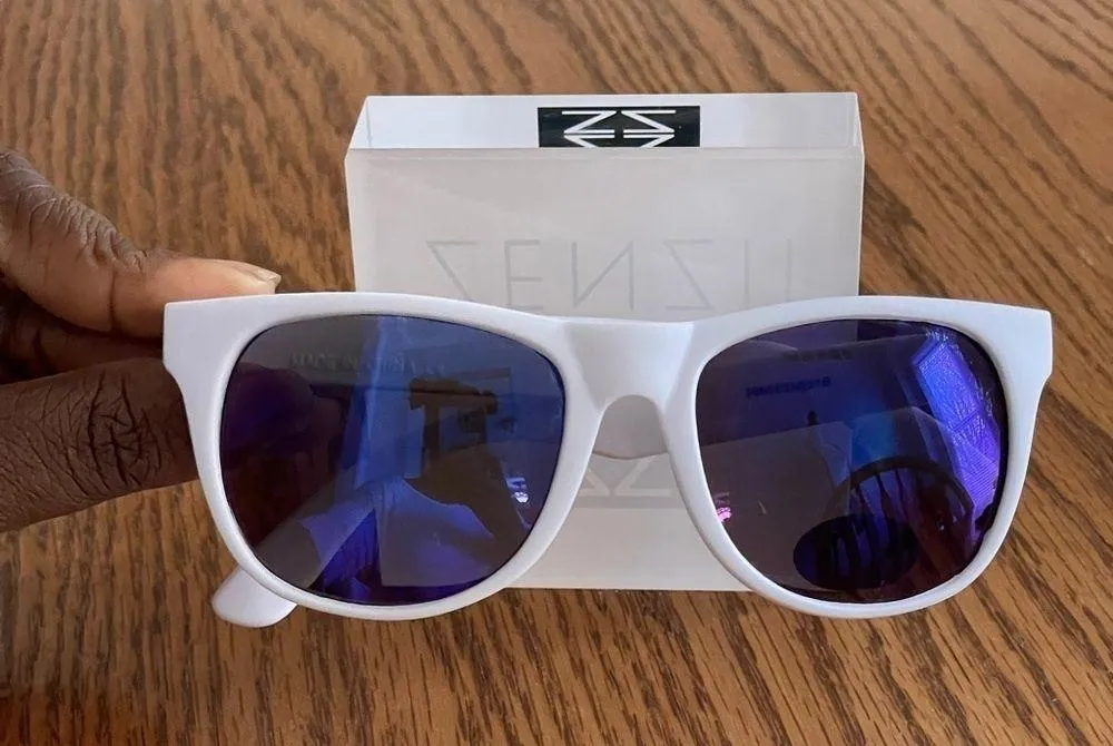 White Frame Sunglasses With Blue Lens UV Protection - Image 7