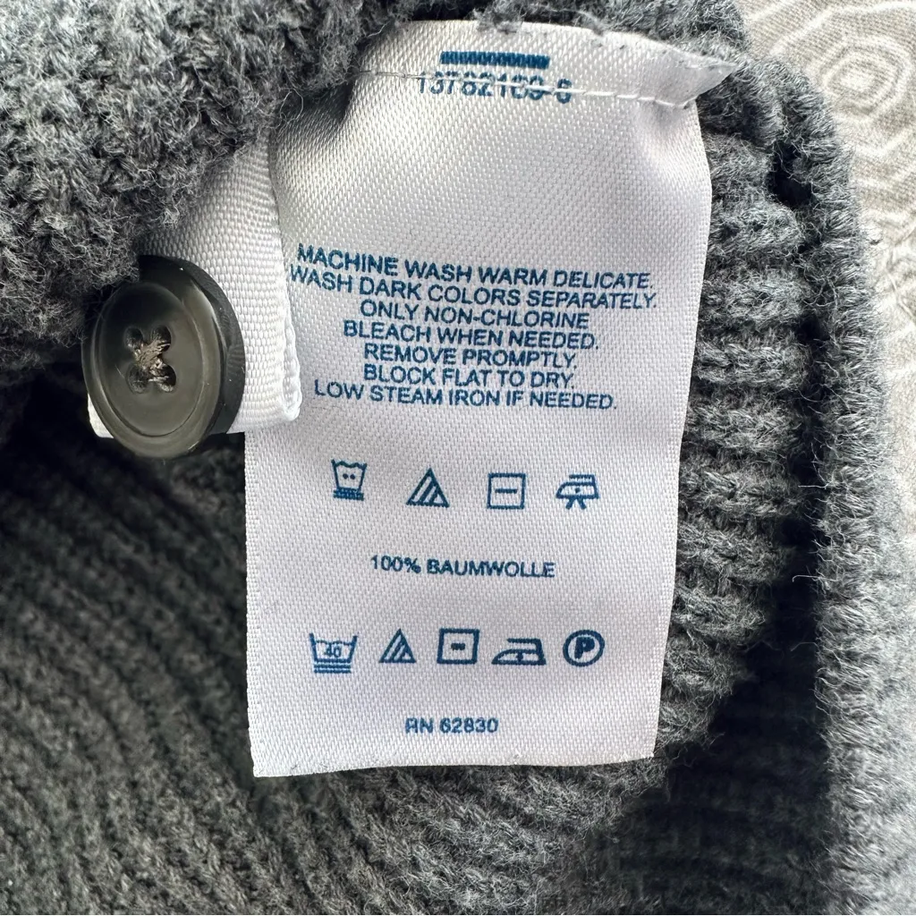 Lands’ End Ribbed Knit Gray Cardigan Sweater 100% Cotton V-Neck Size S - Image 8