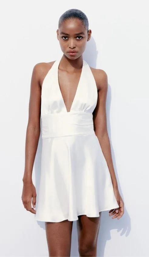 Zara halter dress satin white effect bow back tied wedding party coctail shower - Image 10