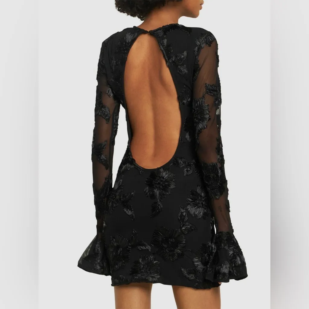 Rotate Birger Christensen Rosita Floral Cutout Mesh Mini Dress Black Size 4 - Image 3