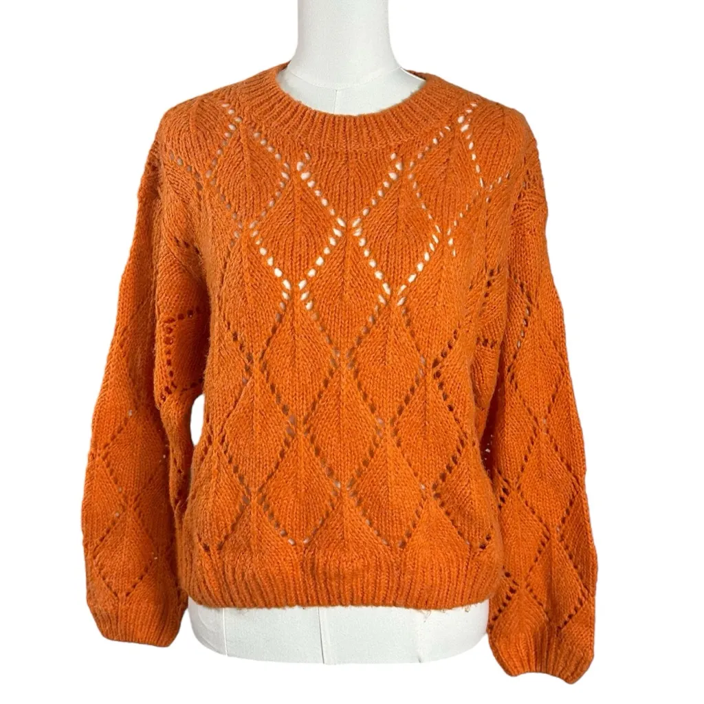 Anthropologie Moon River Open Knit Boxy Sweater Tangerine Orange Small Fall - Image 6
