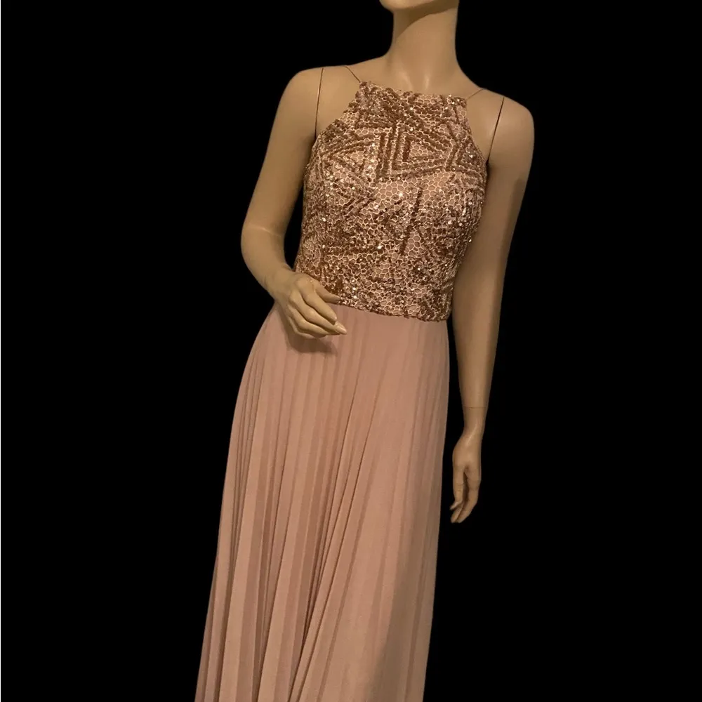 CACHET Champaign Sparkle ‎ Prom Dress Tan Size 4 - Image 2