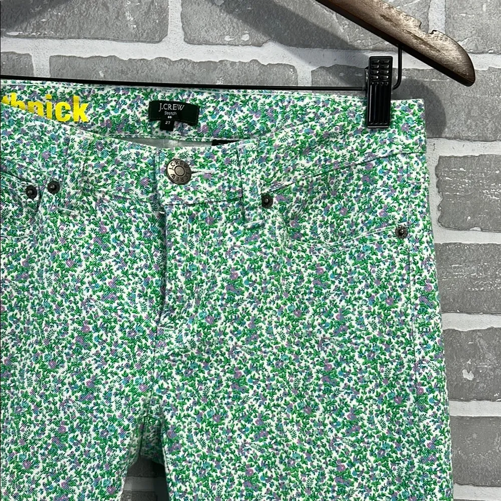 J Crew Toothpick Stretch Floral Jeans Straight Leg Zip Front Pockets Green Sz 27 - Image 3