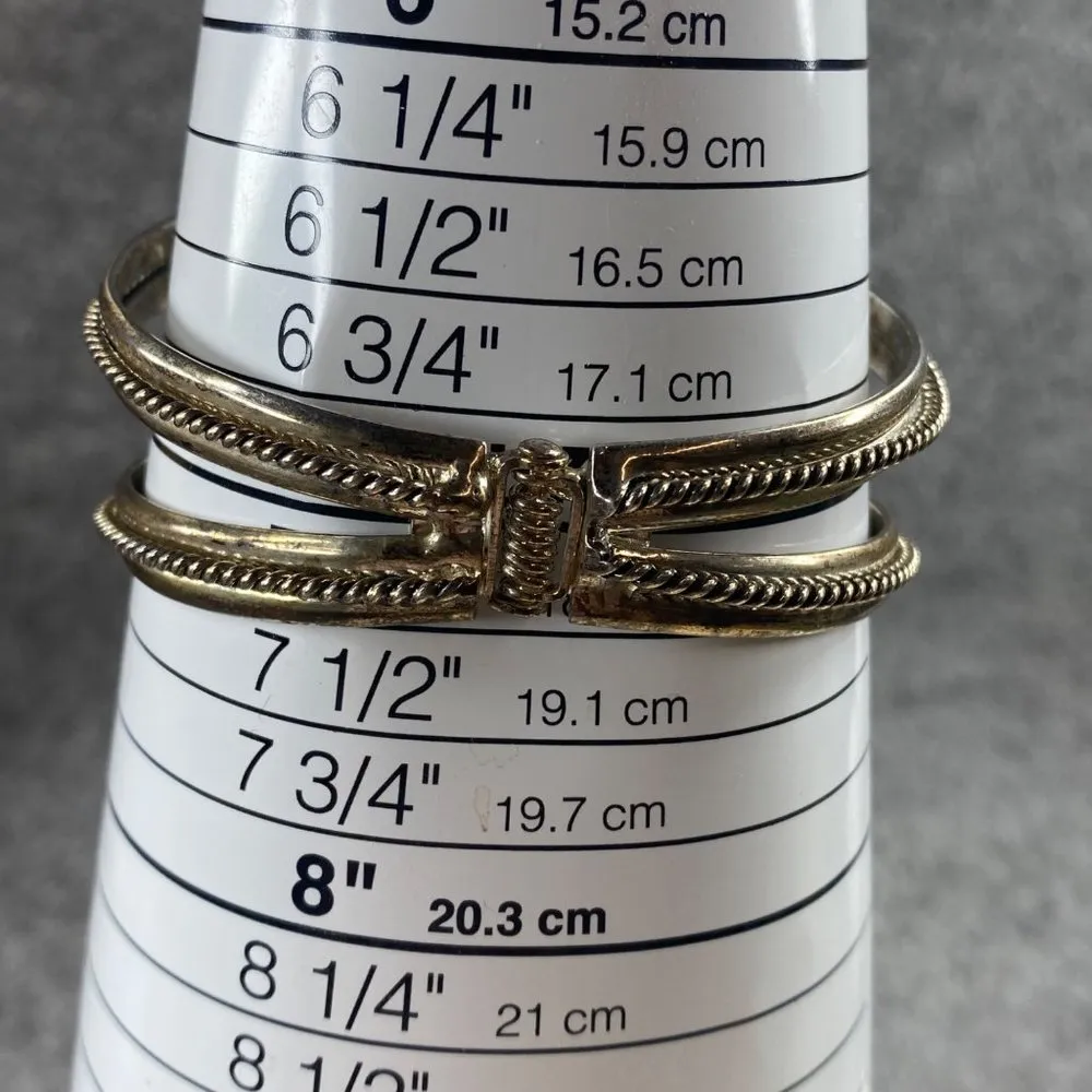 Silver Color Cuff Bracelet Black Cabochon Center Womens Aged Patina - Image 7