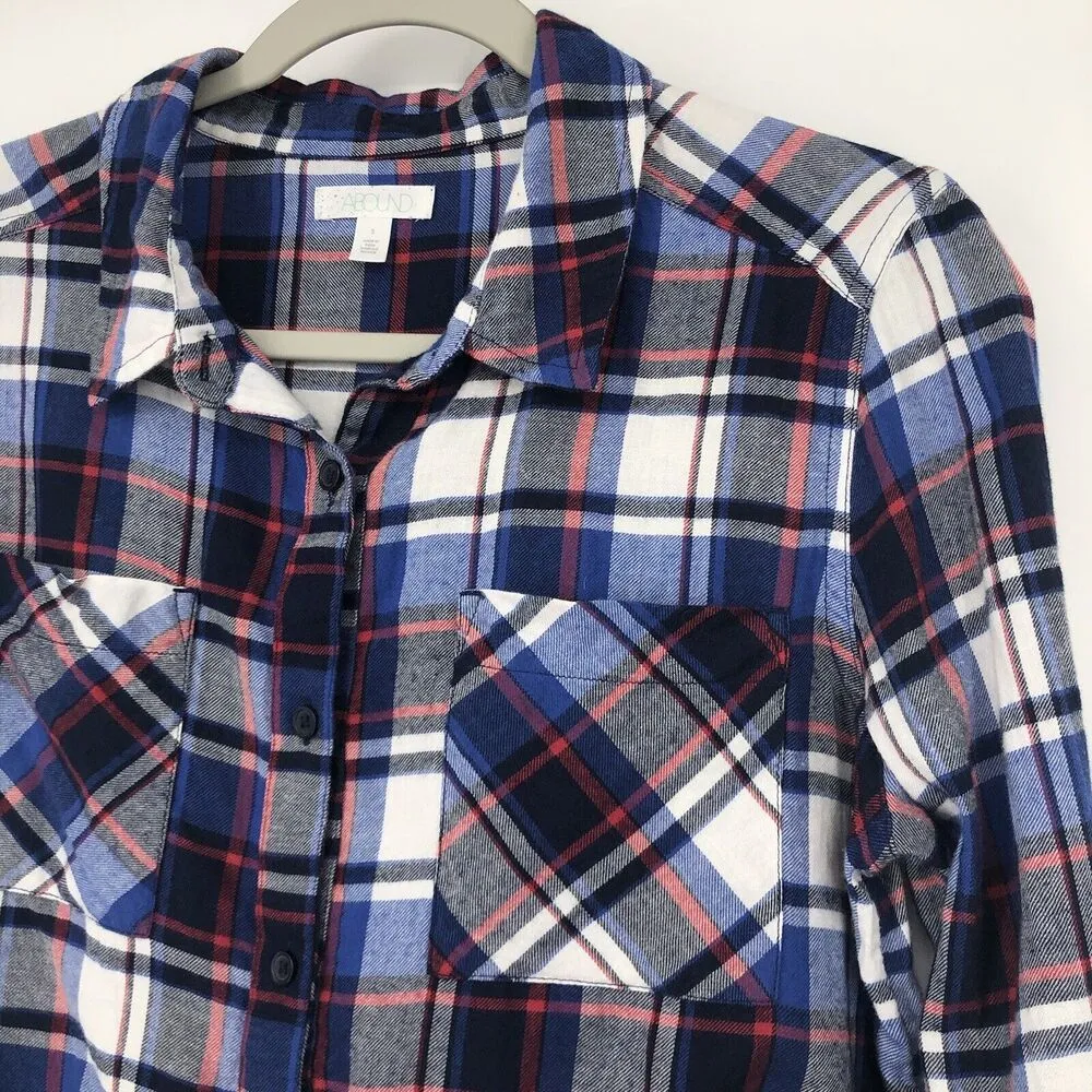 Nordstrom Abound Flannel Shirt Plaid Blue Black Red Long Sleeve Size S - Image 2