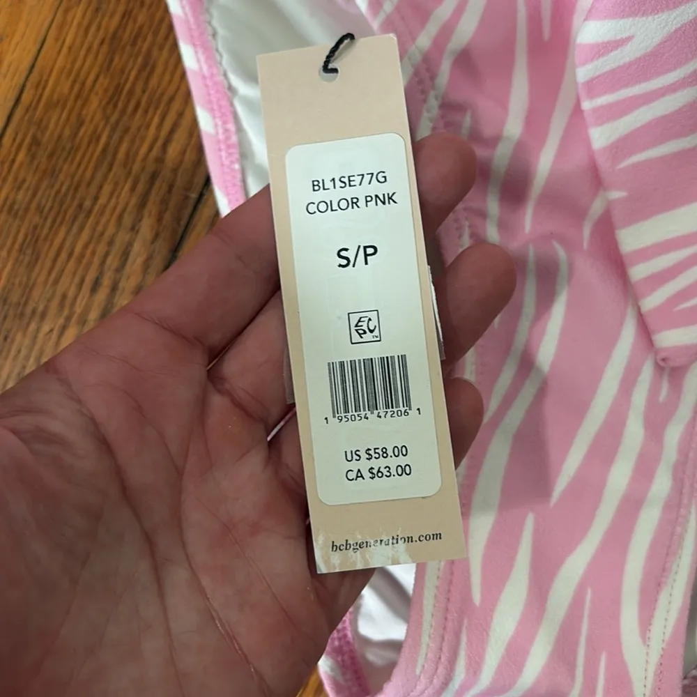 BCBGeneration PINK Seeing Stripes Front Tie High-Waist Bikini‎ Bottoms Small NWT - Image 6