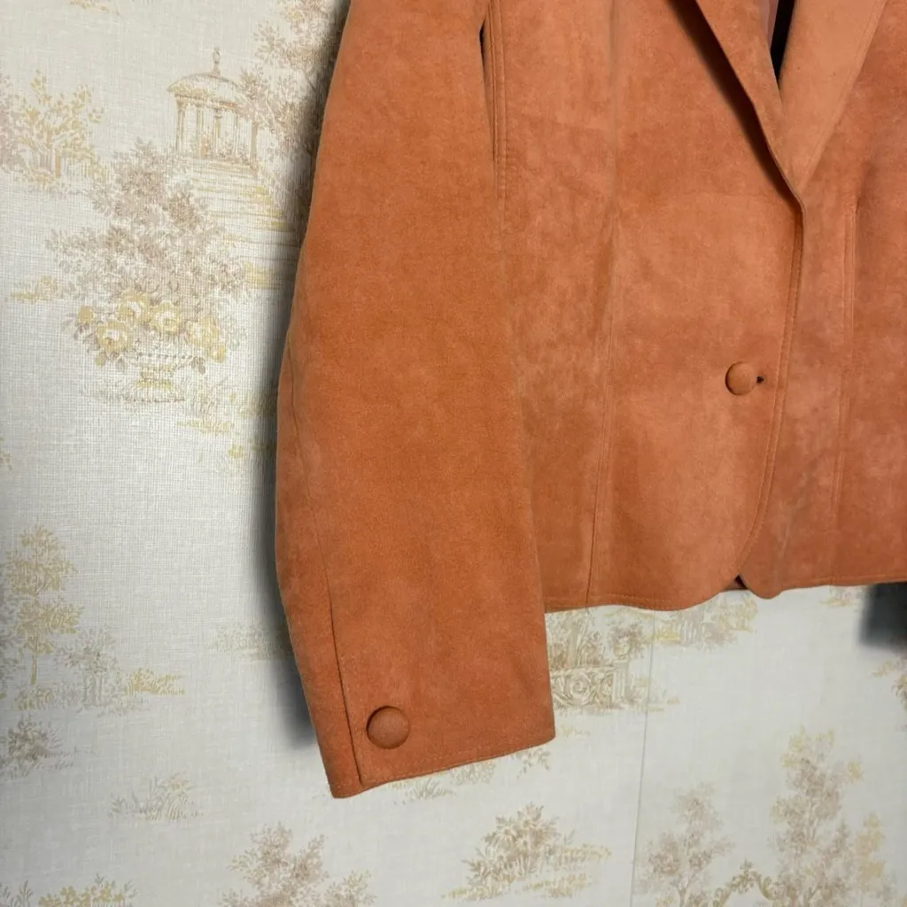 Vintage 70s 80s peach orange Lilli Ann Ultrasuede union made blazer jacket Size M - Image 2