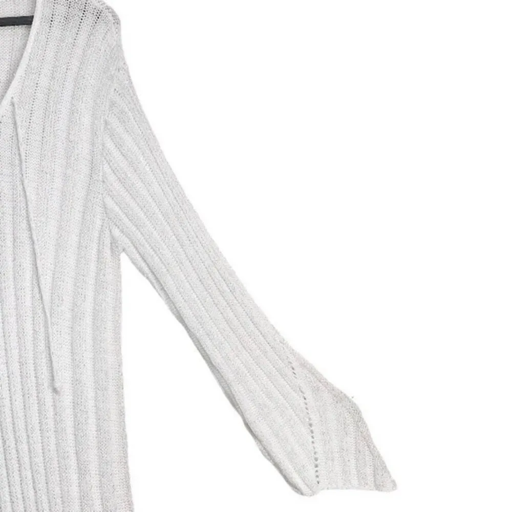 Ashley Stewart White & Silver Long Sleeve Flounce Hem Ribbed Knit Midi Dress - Image 6