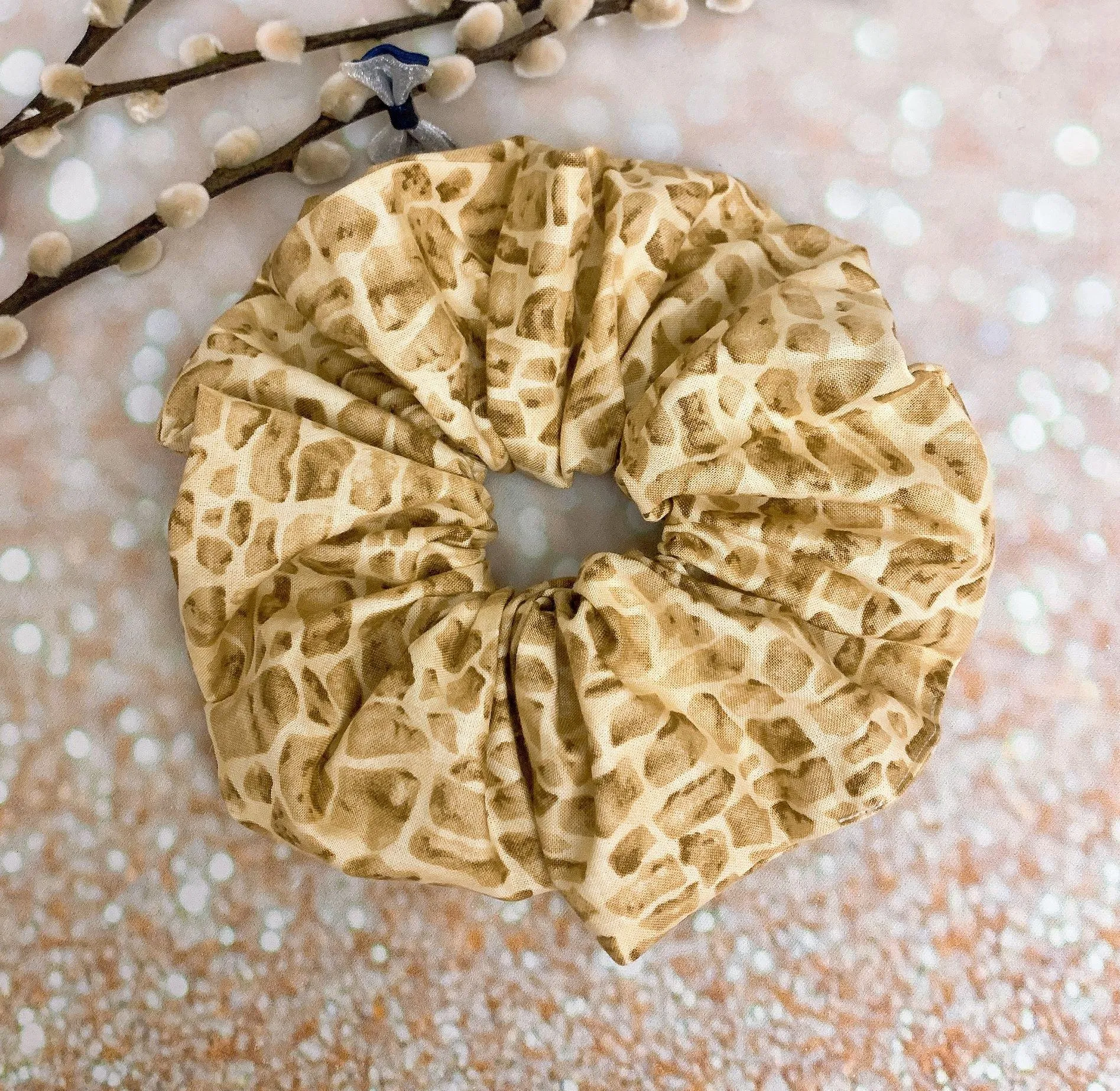 JUMBO Scrunchie Oversized Scrunchie Giraffe Print Scrunchie Large Animal Print Scrunchie Tan - Image 3