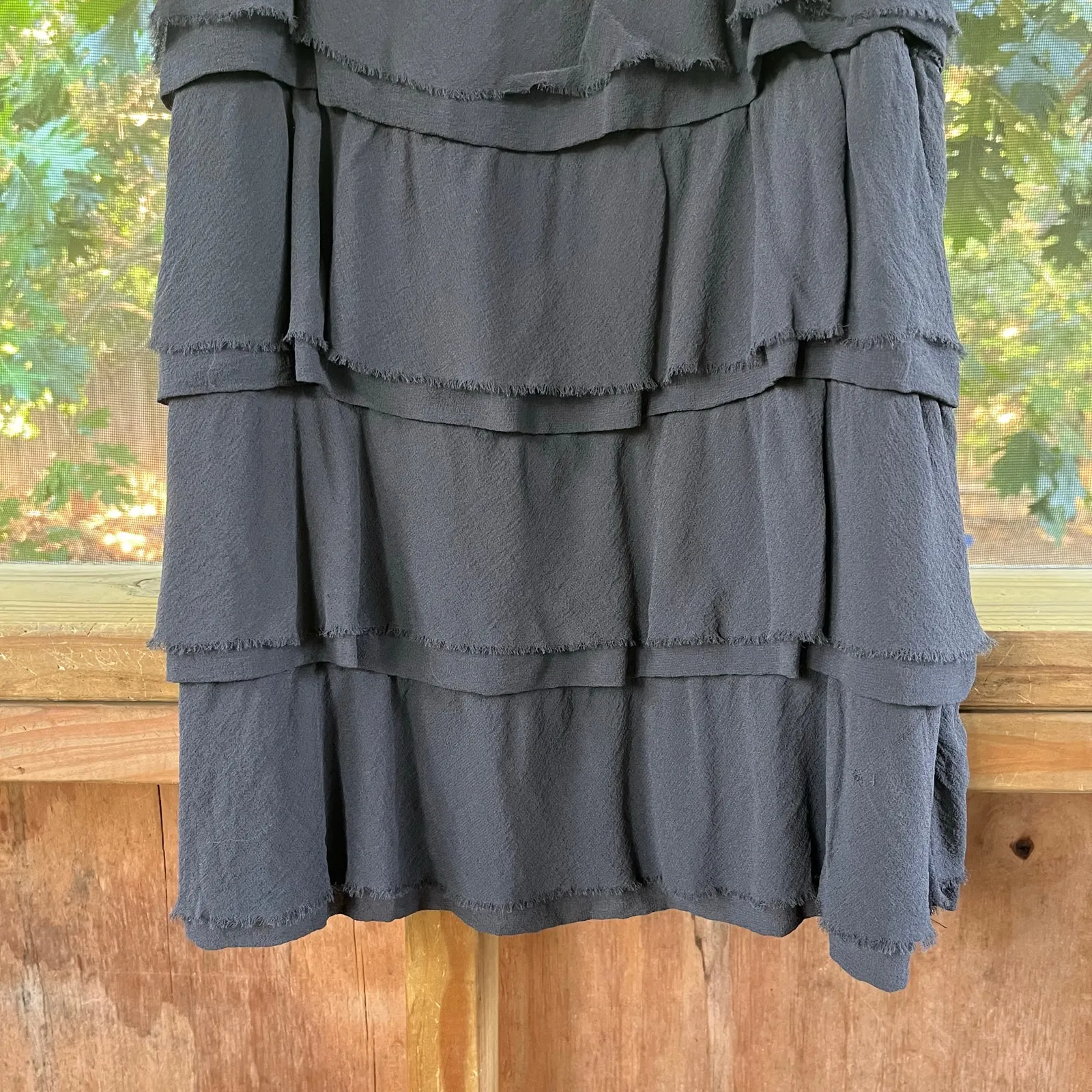 Theory Charcoal Grey 100% Silk Tiered Ruffled Mini Dress Size 4 - Image 3