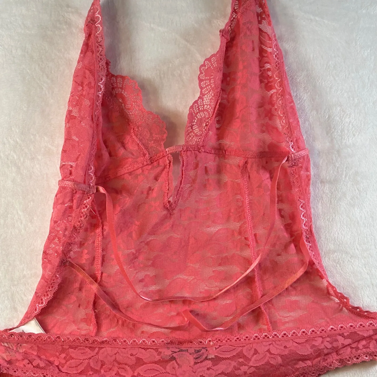In Bloom by Jonasz Lace Halter Teddy Lingerie Bodysuit Coral L G Pink Size undefined - Image 5