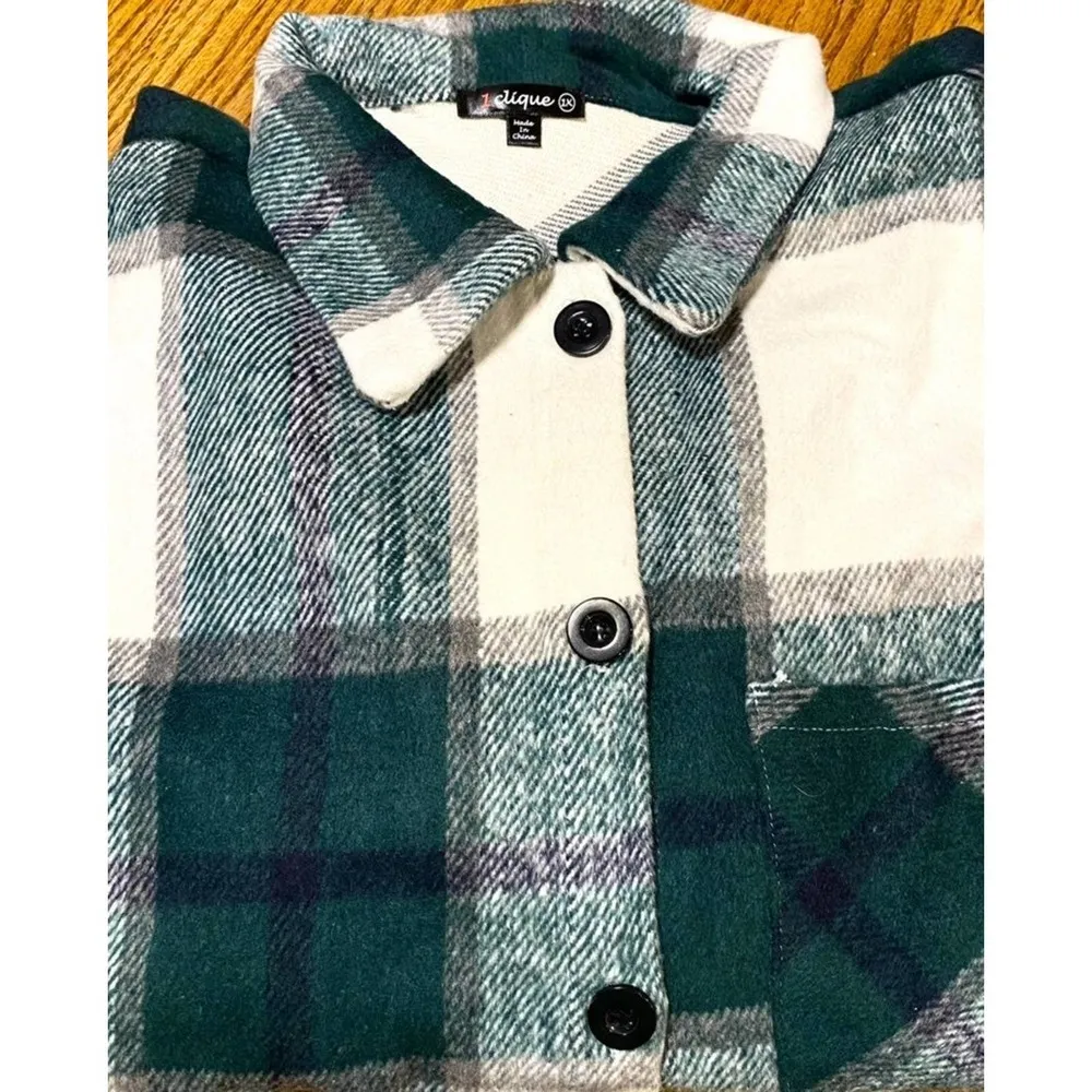 NEW Womens FLANNEL SHACKET JACKET 3X Button Woven Twill Green White Purple NWT Size undefined - Image 4