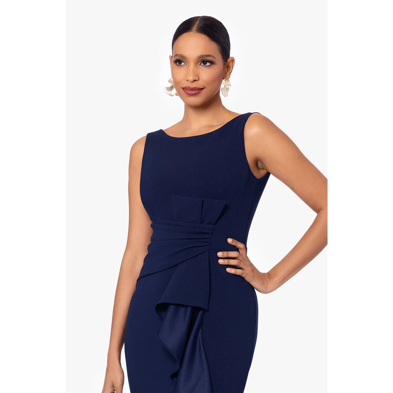 Betsy and Adam Christine Scuba Crepe Ruffled Bow Gown Wedding Formal Size 8 - Image 3