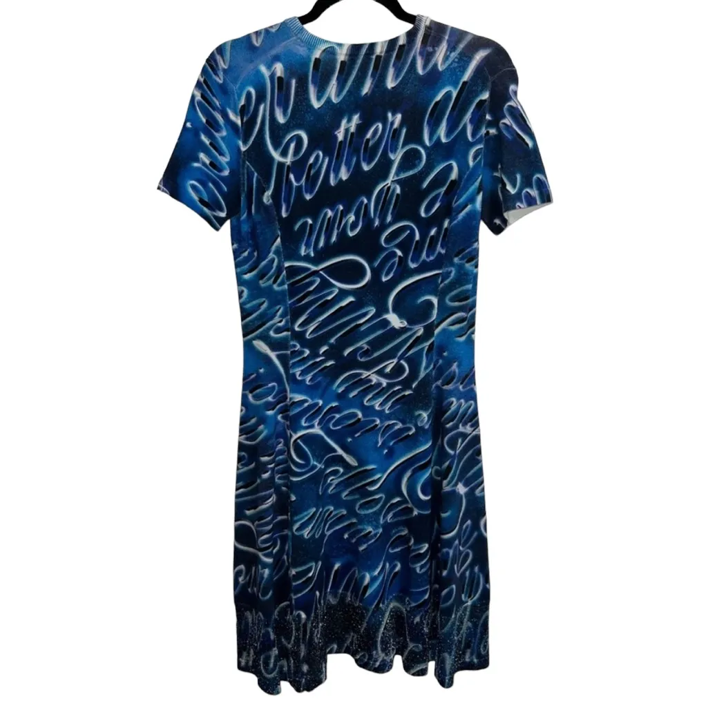 KENZO Blue Knit Graffiti Typography A Line Dress - Image 4