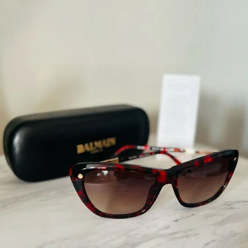 BALMAIN 56mm Modified Cat Eye Sunglasses, Polarized, Designer, Red Tortoise, NWT - Image 3