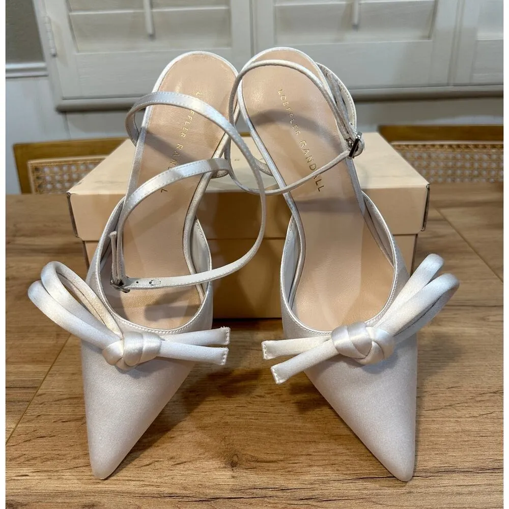 Loeffler Randall Alina Bow Pump Ankle Strap Satin Cream Size 8.5 NIB Chic Classy - Image 9