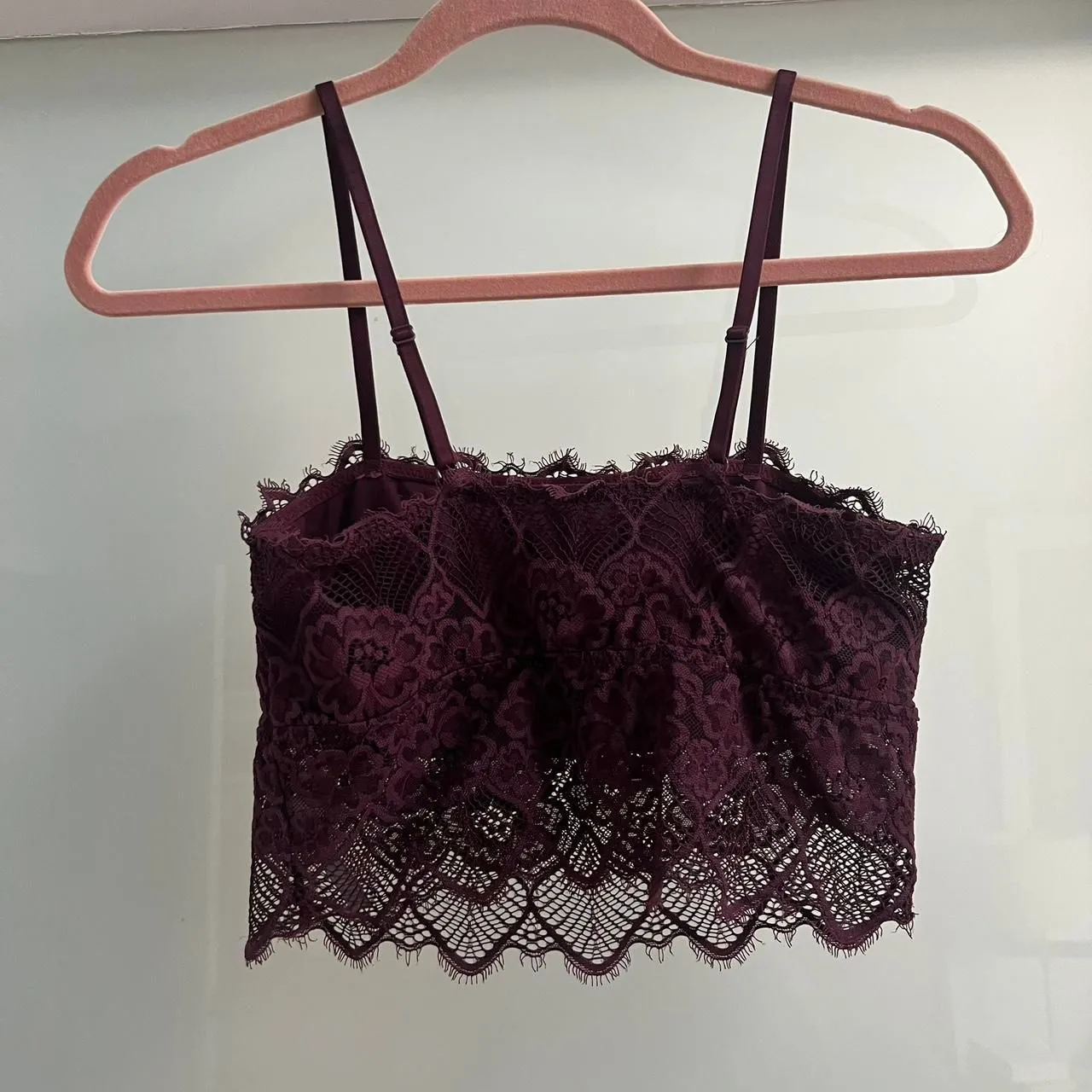 Aerie Lace Cropped Tank Longline Bralette Burgundy Size Small - Image 3