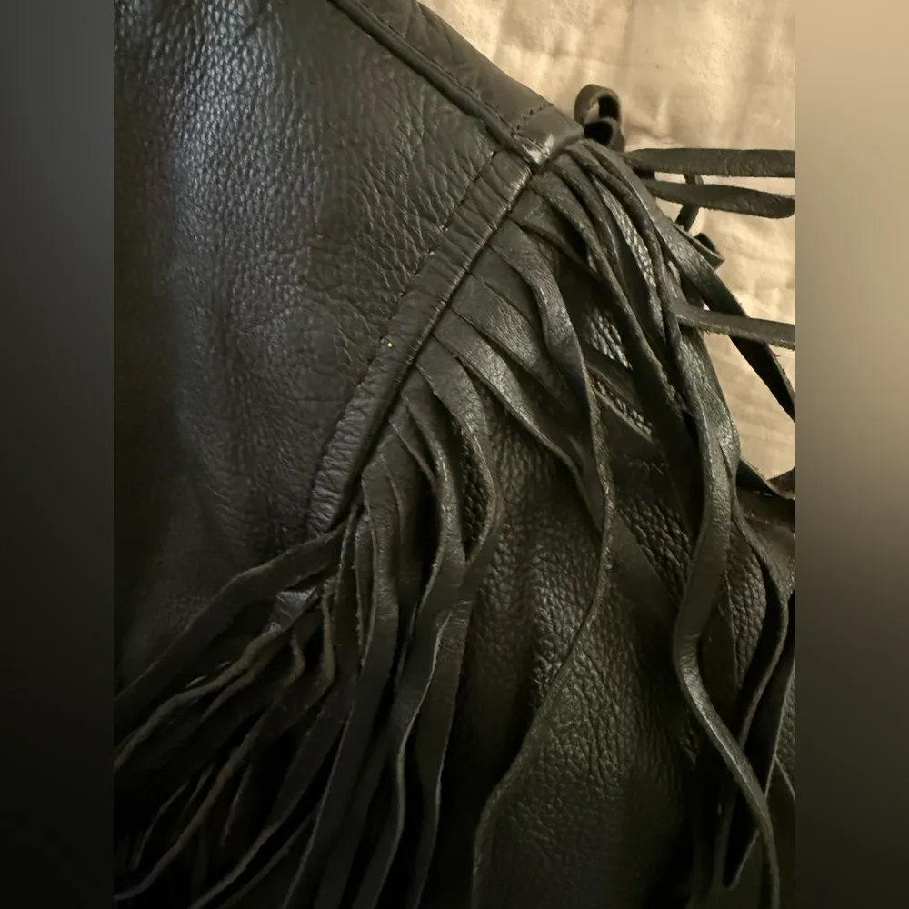 Interstate Leather Black Motorcycle Jacket Red Roses Tassels Fringe Women’s XL - Image 13