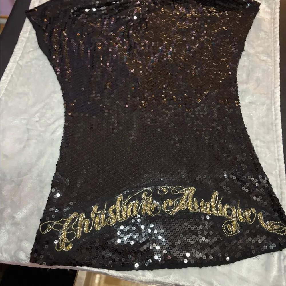 Christian Audigier sequin tunic top Medium NWT Black - Image 2