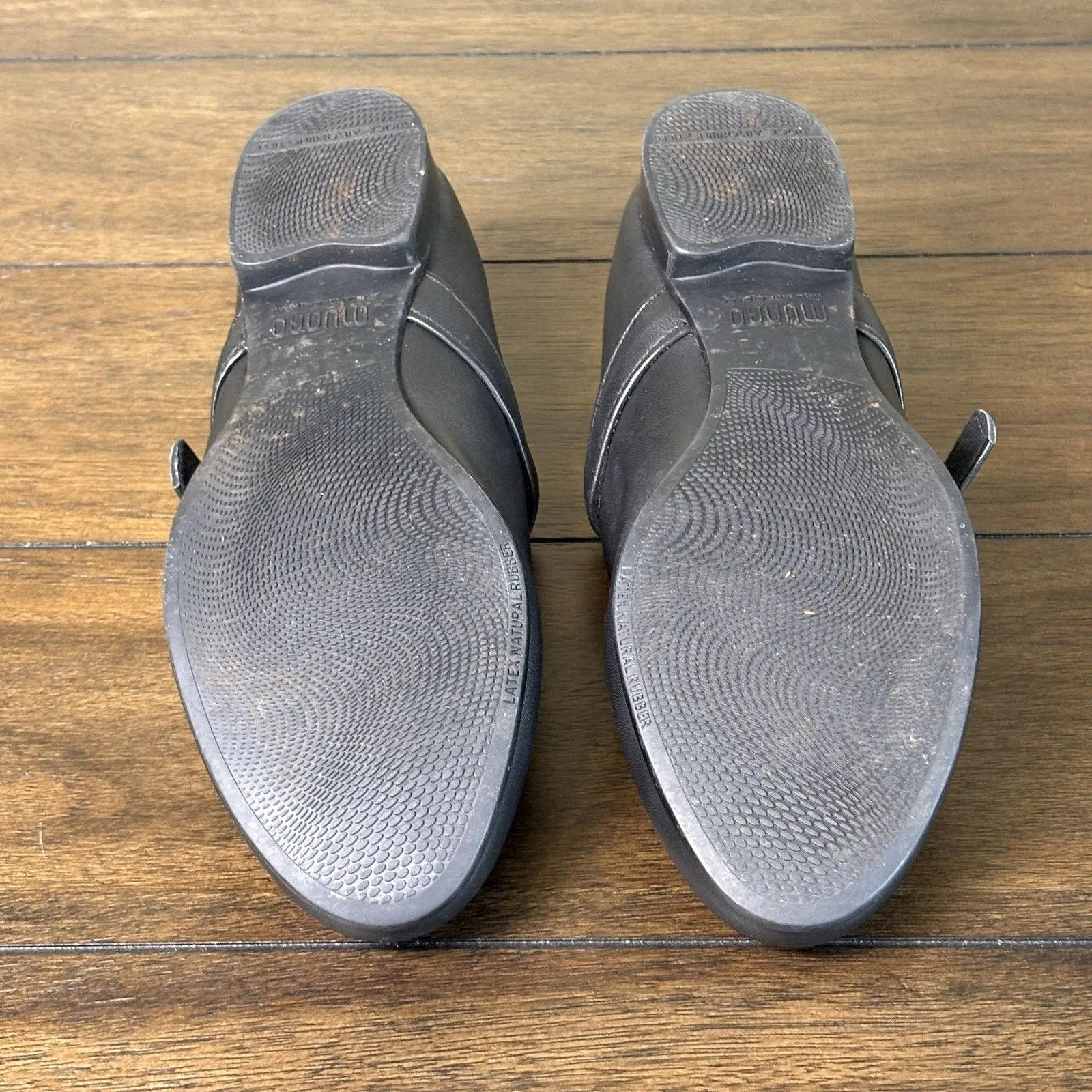 Munro Size 8 M Black Leather MJ Flat Mary Jane Shoes Block Heel - Image 8