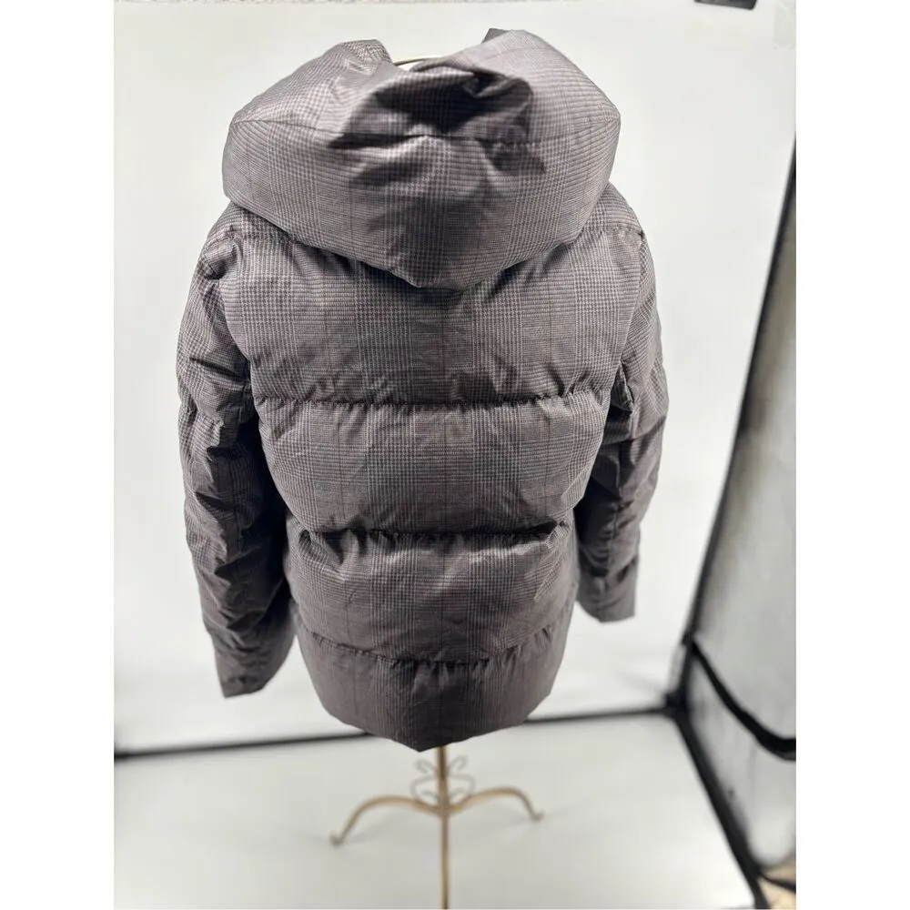 Theory  Women's Jacket Grey Multi Glen Plaid Shawl Puffer Coat Size P - Image 10