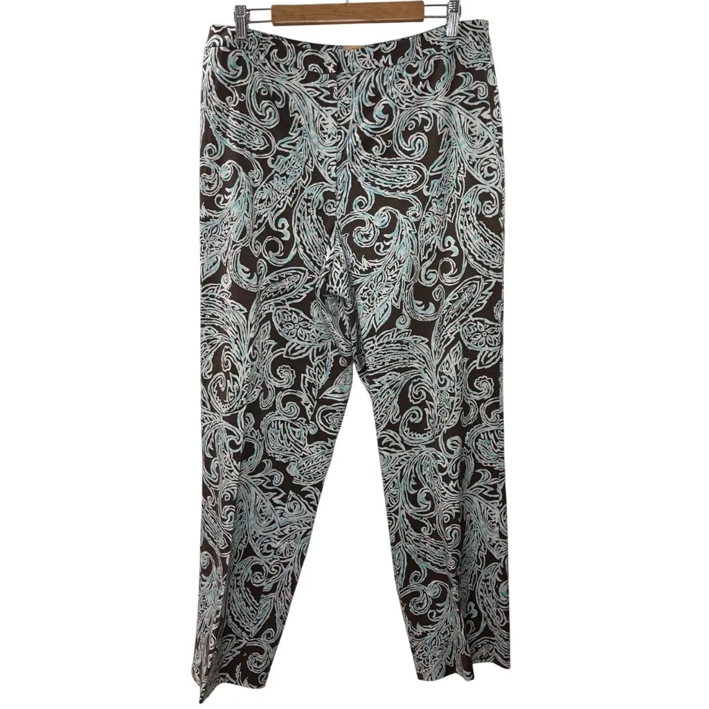 Talbots Stretch Paisley Dress Pants Women's Size 16 Silk Cotton Brown Teal Lined - Image 2