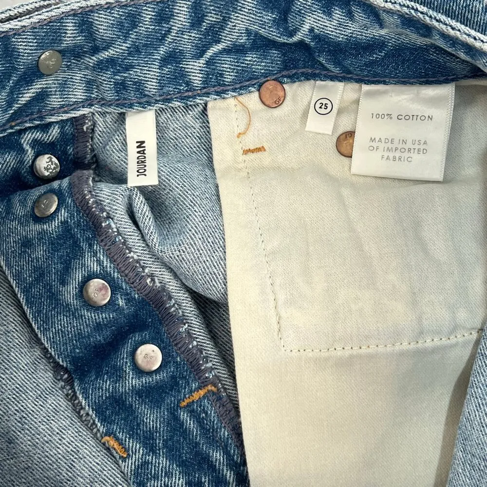 GRLFRND Jourdan Button Fly Cut Off Denim Shorts Blue Distressed Size 25 Y2K NWT - Image 7