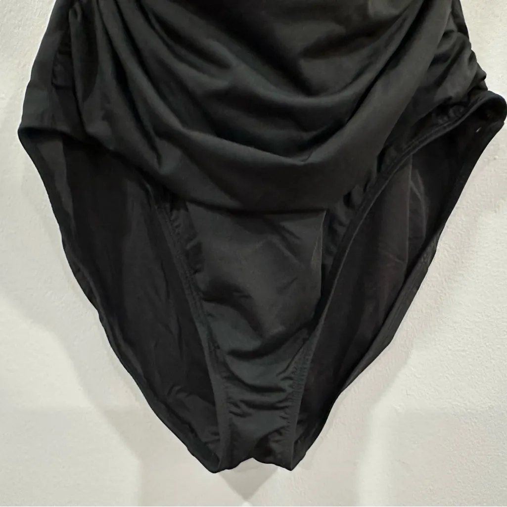 Anne Cole Black One Piece Shirred Ruched Halter Swimsuit US 12 - Image 3