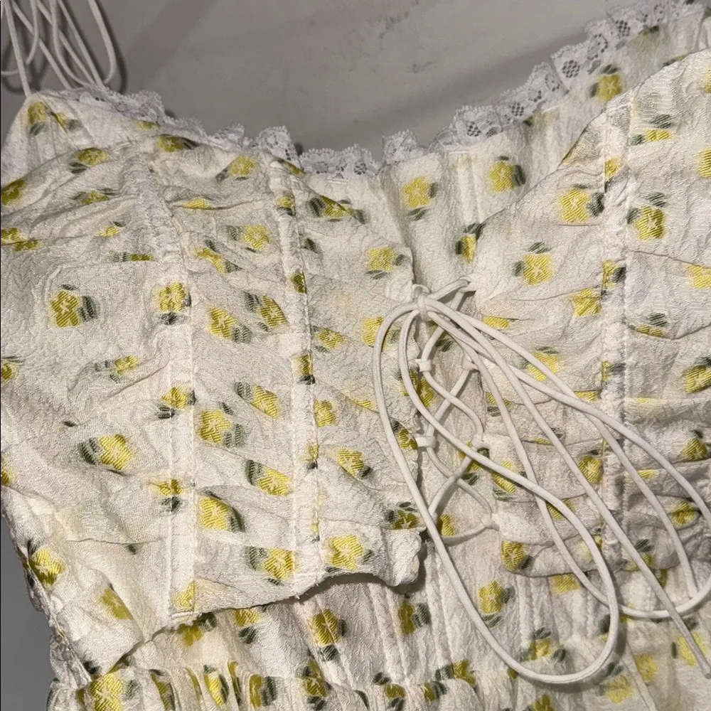 For Love and Lemons Kiela Mini Dress Floral Corset Lace Up White Yellow NEW - Image 6