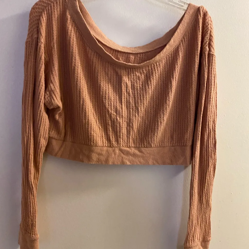 Pacsun Womens Crop Cropped Sweater M Burnt Orange Rust Small Grid Textured Print - Image 4