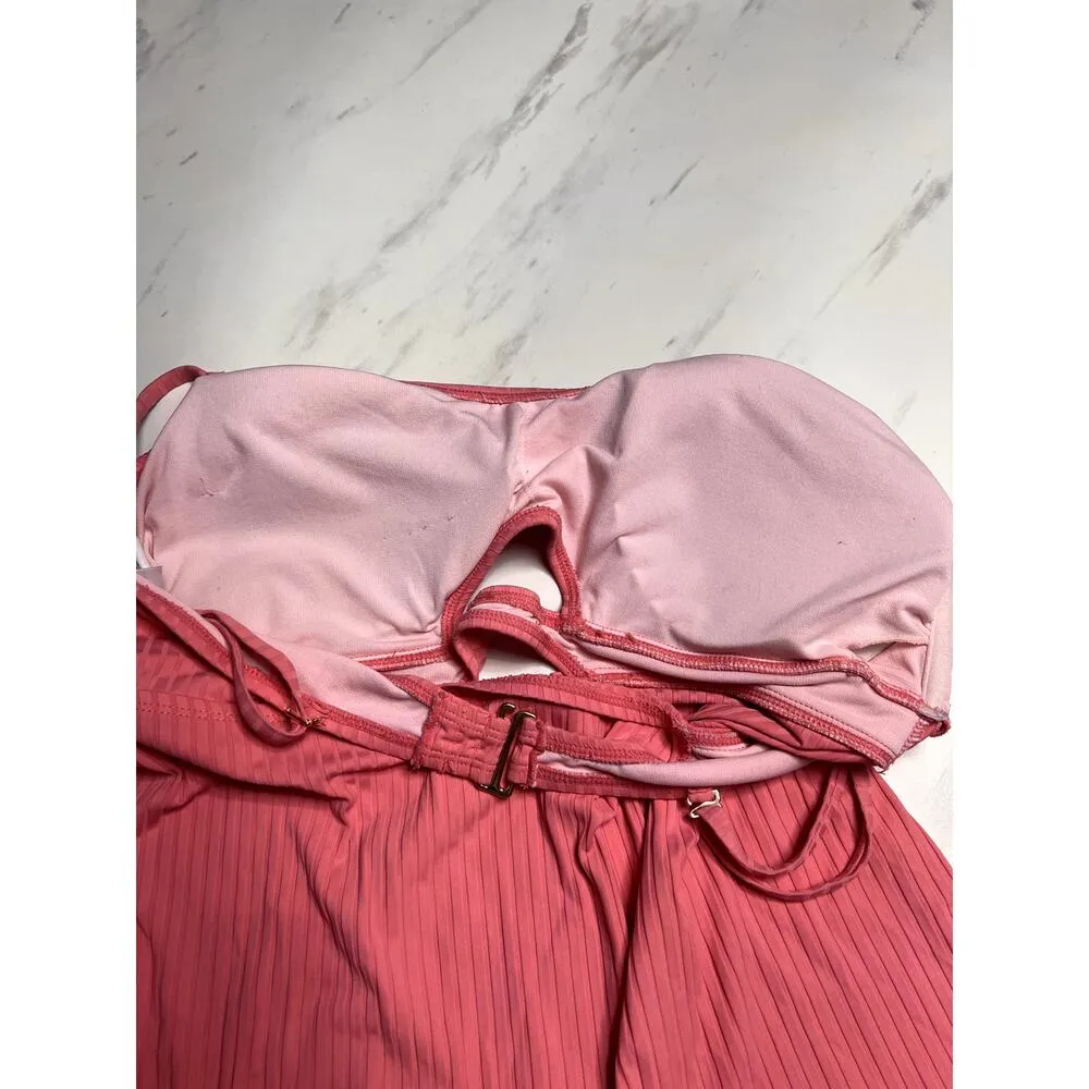Time and Tru Peach Cut Out Tankini Adjustable Strap Size XL Swimsuit Womens - Image 4
